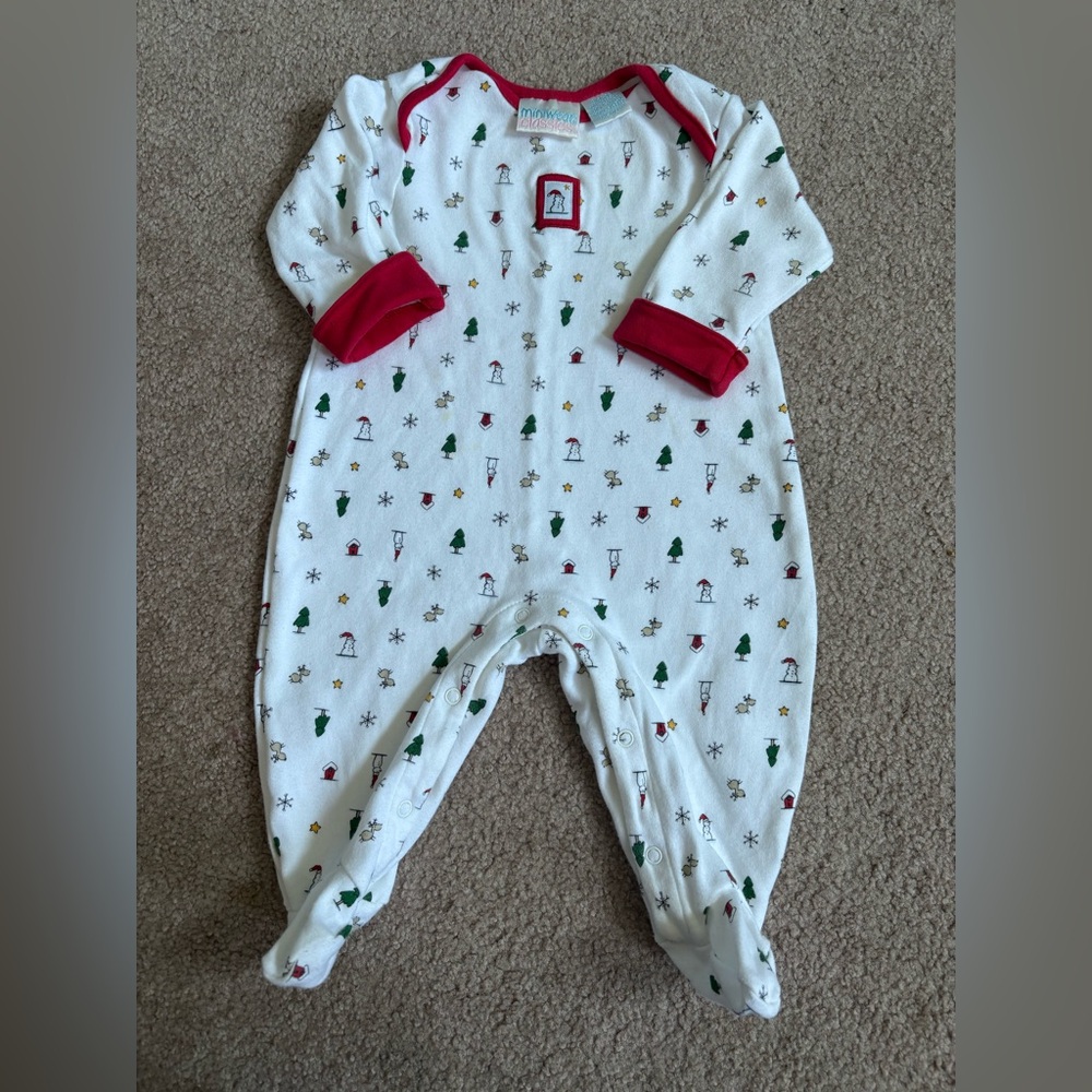 Miniwear Holiday Print Footie - White and Red